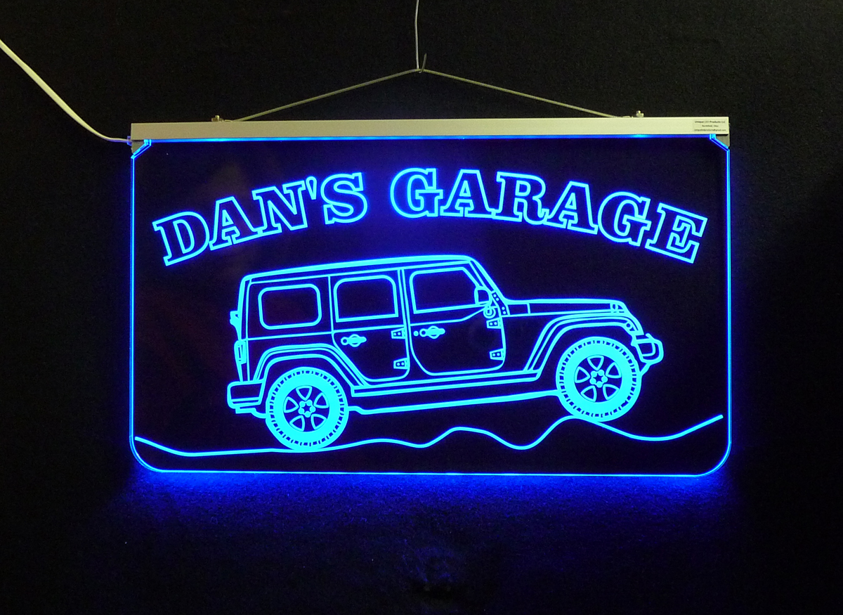 Personalized Jeep Man Cave Garage Sign - LED Car Sign